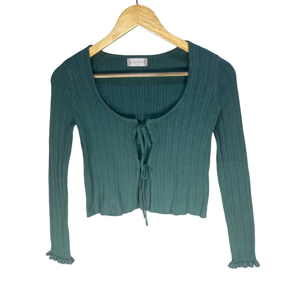 Altar'd State Ribbed Tie Front Cropped Cardigan Moss Green Small LT16691-018